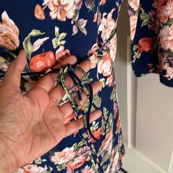 Abercrombie & Fitch Floral Asymmetric Hem Midi Dress Wedding Guest sz XL NWOT - Picture 5 of 13